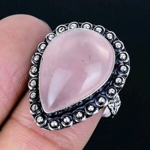 Rose Quartz Gemstone 925 Sterling Silver Handmade Ring